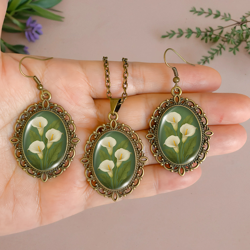 3pcs Calla Lily Necklace & Earring Set