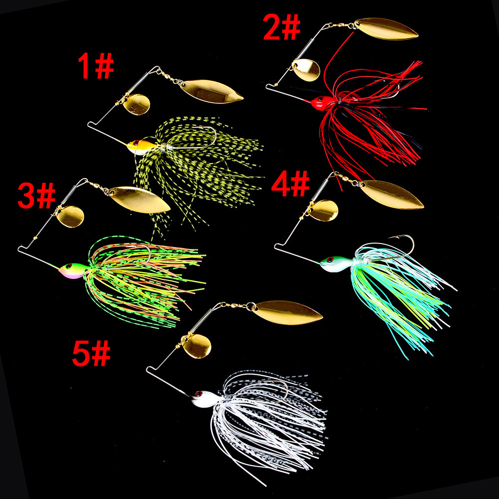 TEMU Kit de 5 leurres de pêche Spinnerbait 21,4 g, leurre tournant en fil métallique, , Swimbait, hameçon JIG, jupe, pour la pêche du bar, du brochet