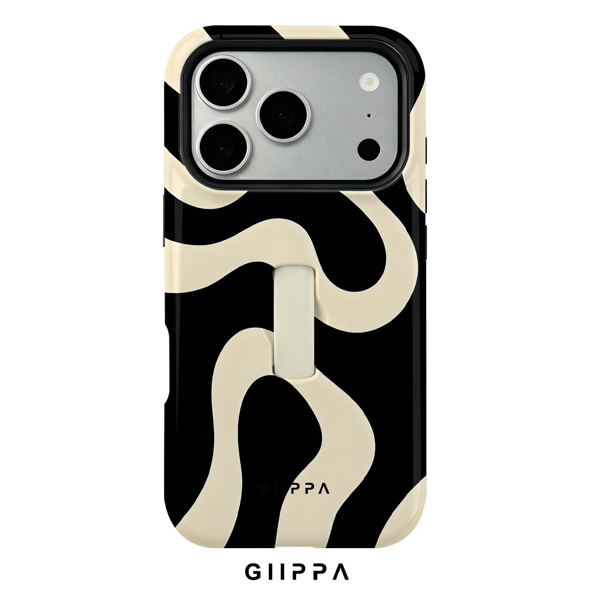 TEMU Phone Case - Wave Glossy 2-in-1 Iphone Case With Finger Strap And Stand, 2d Printed Aesthetic Patterns, Korean Style Fits 13-17 Pro Max For