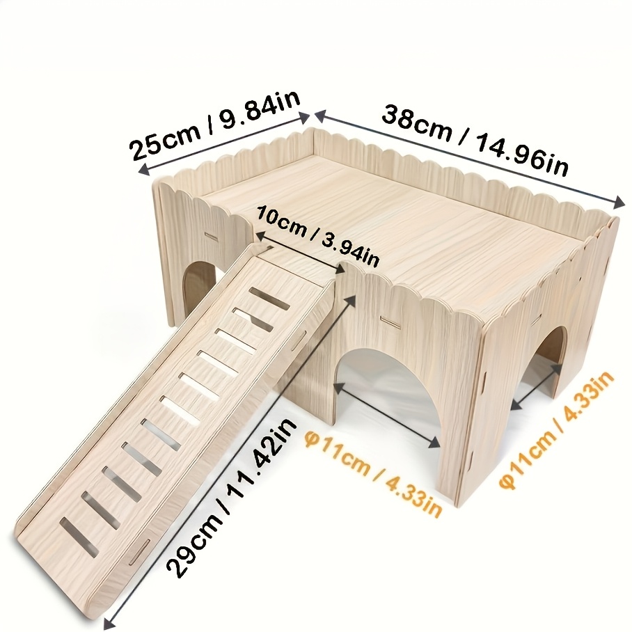 TEMU Hamster Guinea Pig Play Castle, Wooden Two-story With Stairs, Detachable And Assemblable Hideout, Durable And Sturdy Wooden Small Animal Villa