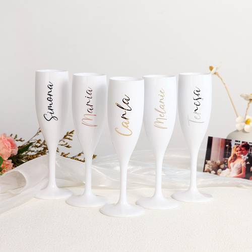 custom flutes tailored party gifts glasses for wedding toasts celebrations for bachelor or bachelorette parties gifts for bridesmaids white flutes personalized name gifts for parties decorations for weddings