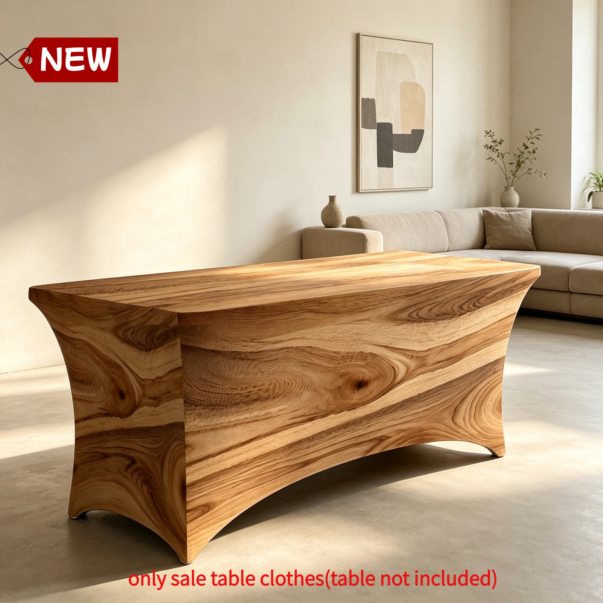 TEMU 1pc Elastic Full Wrap Rectangular Table Cover, Natural Wood Texture Design, Light Tone Rustic Minimalist , Tight Fit Anti-wrinkle Fabric, Ideal
