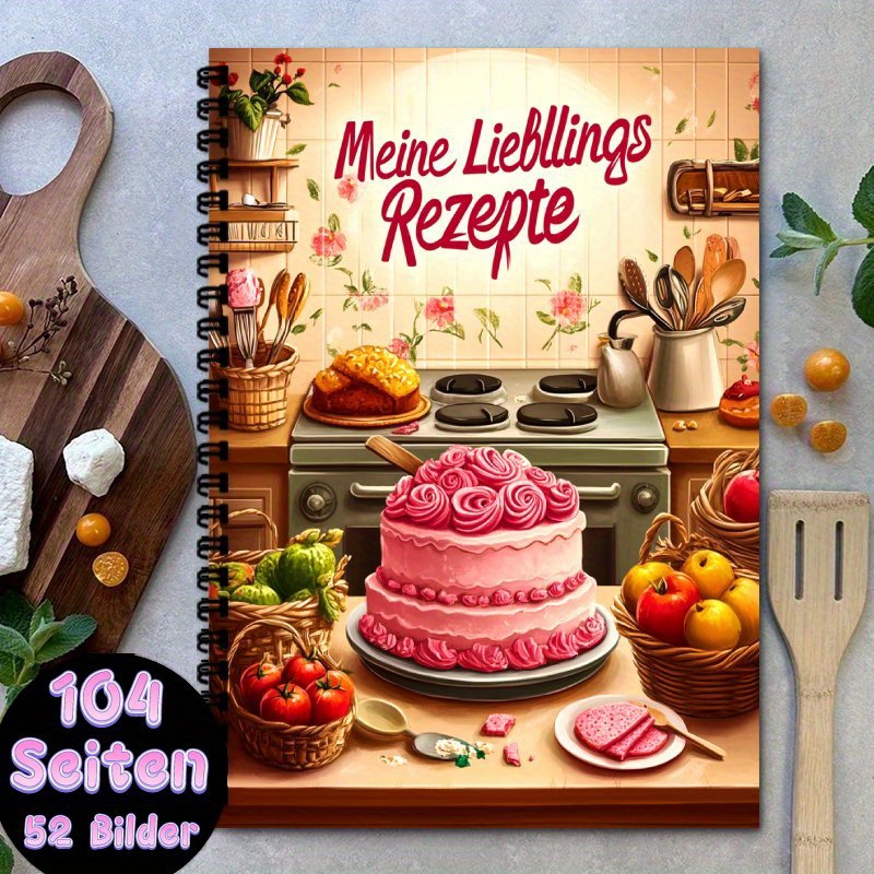 TEMU 1pc A5 Fun German Recipe Notebook - Blank Personal Recipe Notebook, Black Spiral Bound, Can Hold Up To 100 Recipes. Homemade Menu Health Recipe