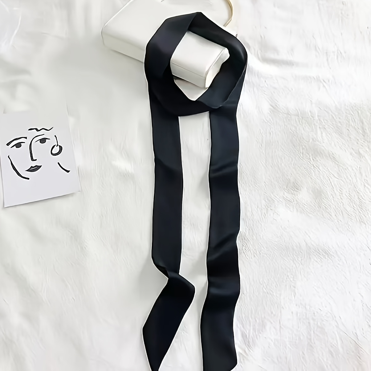 Image of Solid Color Slim Narrow Scarf Ribbon Bag Handle Scarf Hair Tie Small Ribbon Decorative Scarf Headband Makes More Elegant And When Worn