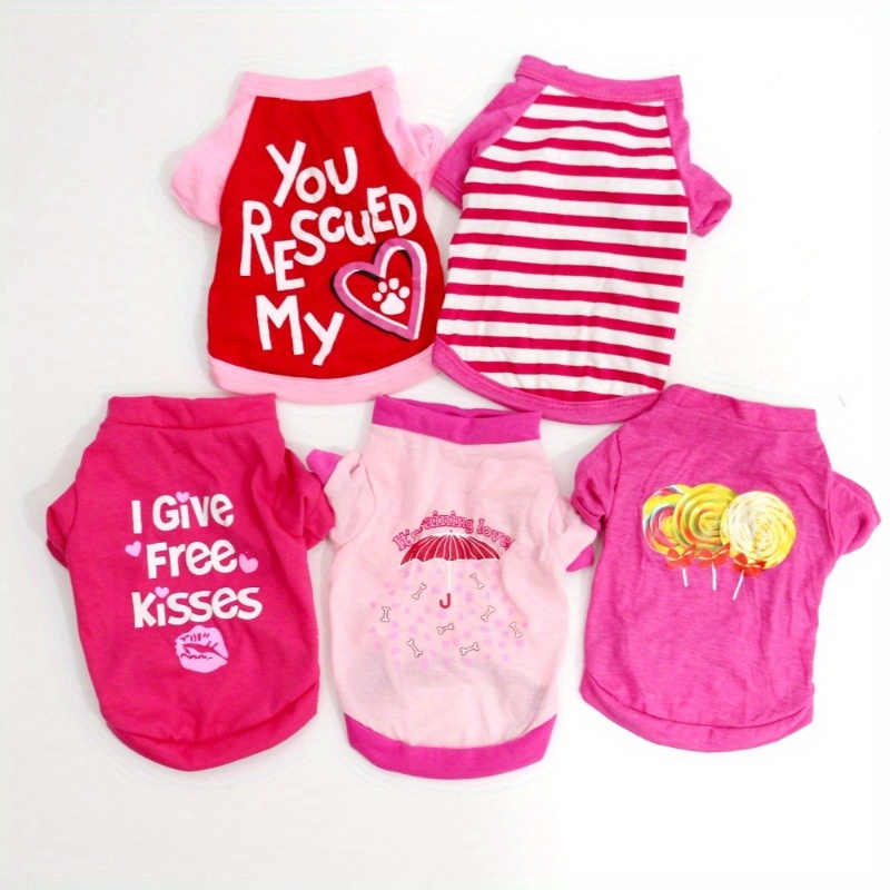 TEMU 5pcs Pet Clothes, Breathable Shirt Vest For Female Puppies, Summer T-shirts For Dogs And Cats, Thin Printed Apparel For Puppies And Kittens