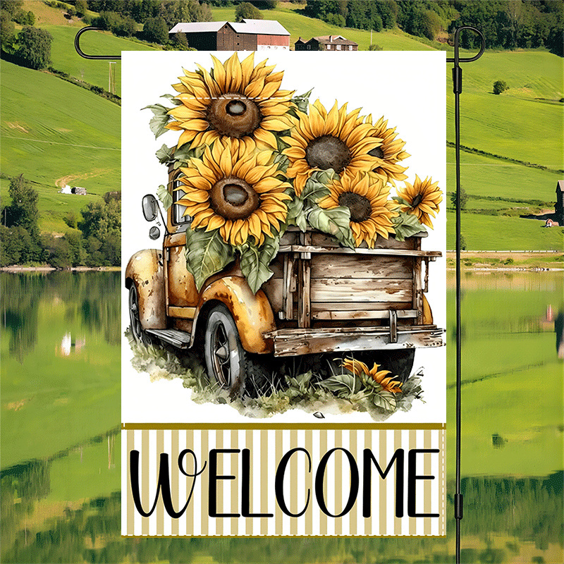 

1pc Sunflower Pickup Flag - Double-sided Waterproof Burlap, Spring For Home Porch & Holiday Party Decor, 12x18 Inch, Yard Decorations Outside, Banner