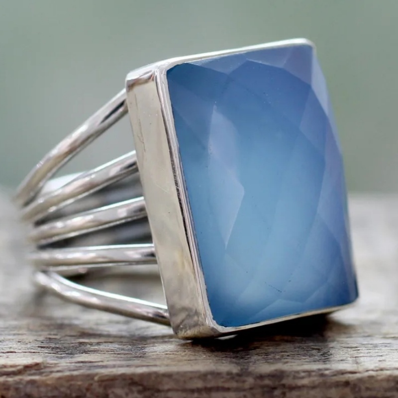 Women's Bohemian Style Blue Square Bead Copper Ring