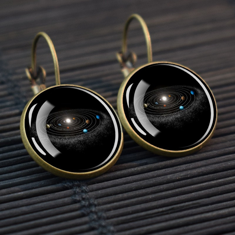 Retro Solar System Earrings Featuring Saturn, Moon, and Earth