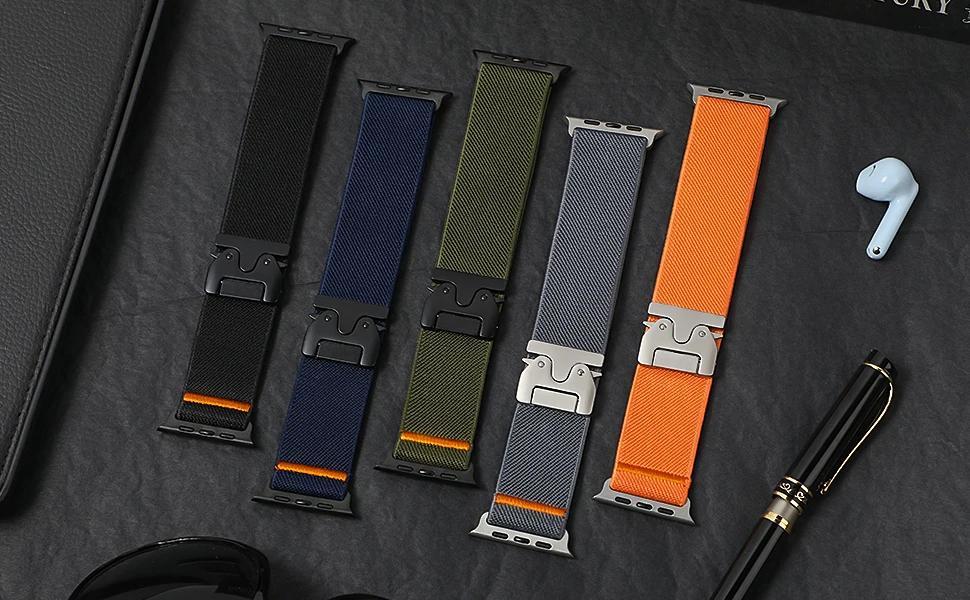pulseira   de nylon elástico para   watch band mulheres/homens 40mm 42mm 41mm 38mm 44mm 46mm 45mm 49mm, pulseira substituta em nylon para iwatch série 11/10/9/8/7/6 5/4/3/se/2ª  /ultra/2/3 acessórios smartwatch Detalhes do produto 3