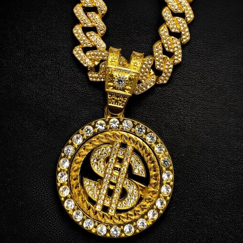 Rotating Pendant Necklace with USD Currency & Cuban Chain