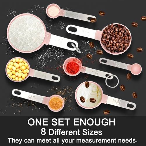 an 8pcs stainless steel measuring cup and spoon set with handles suitable for dry and liquid ingredients dishwasher safe essential kitchen tools for cooking and baking
