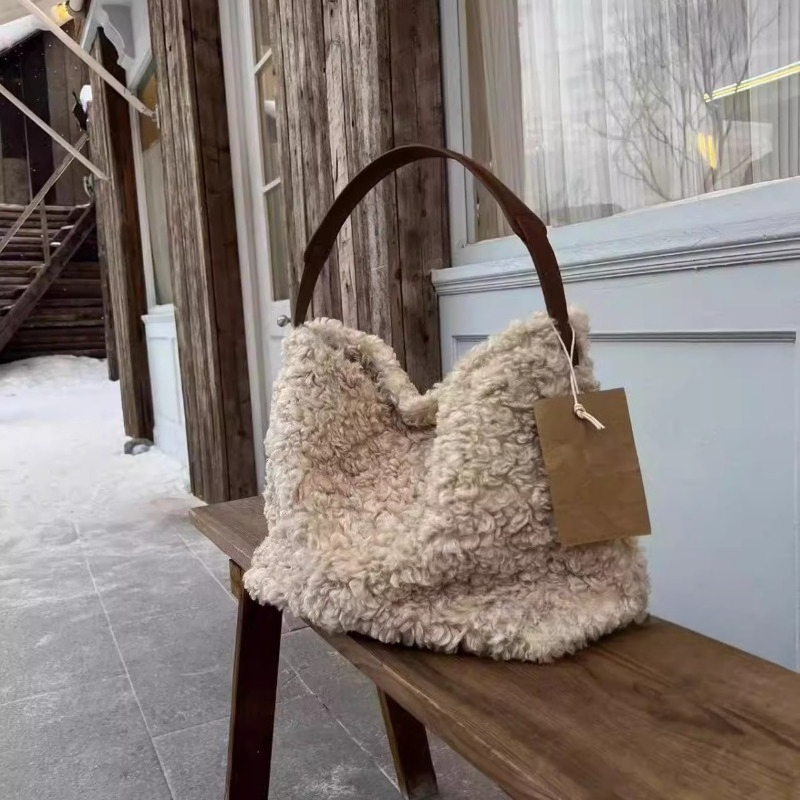 E-shop Herbst Winter Neue Lamm-Tasche Entspanntes Gefühl Plüsch Schultertasche Großes Fassungsvermögen Flauschige Umhängetasche