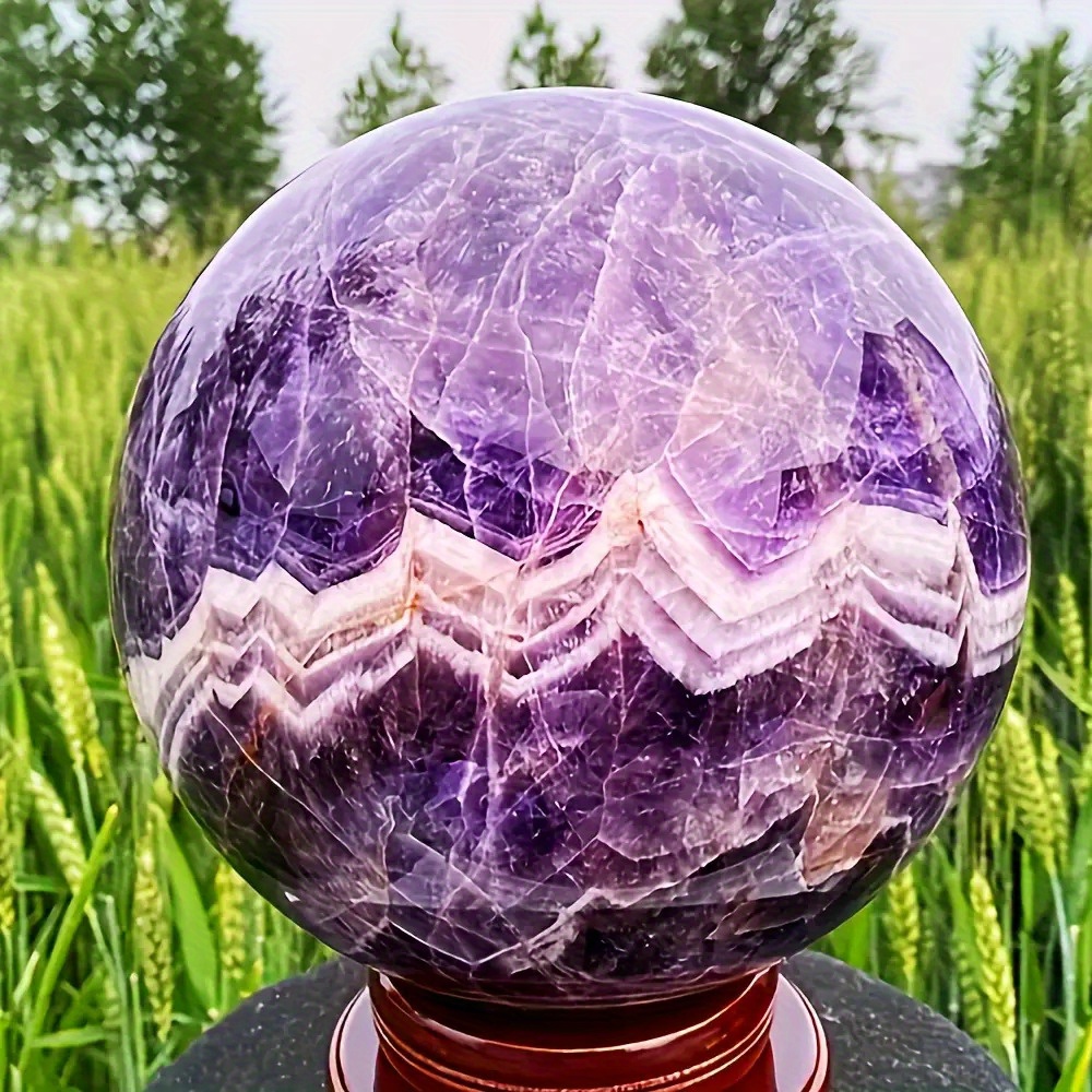 TEMU Extra Large Quartz Crystal Amethyst Sphere - Hand-carved Bohemian Purple Gemstone Ball For Home & Garden Decor, Christmas/easter/halloween
