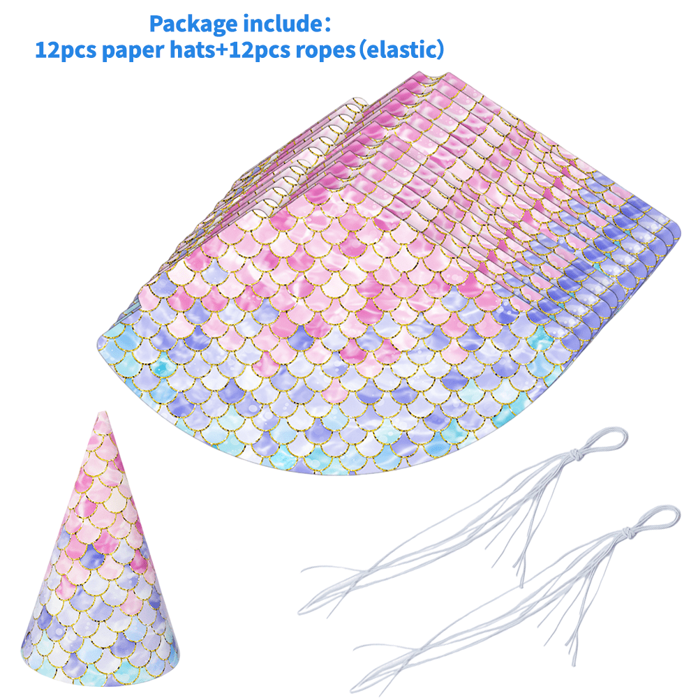TEMU Lot de 12 chapeaux de fête sirène, motif unique à écailles de poisson, cadeaux d'anniversaire sur le thème des mers, accessoires de , décoration