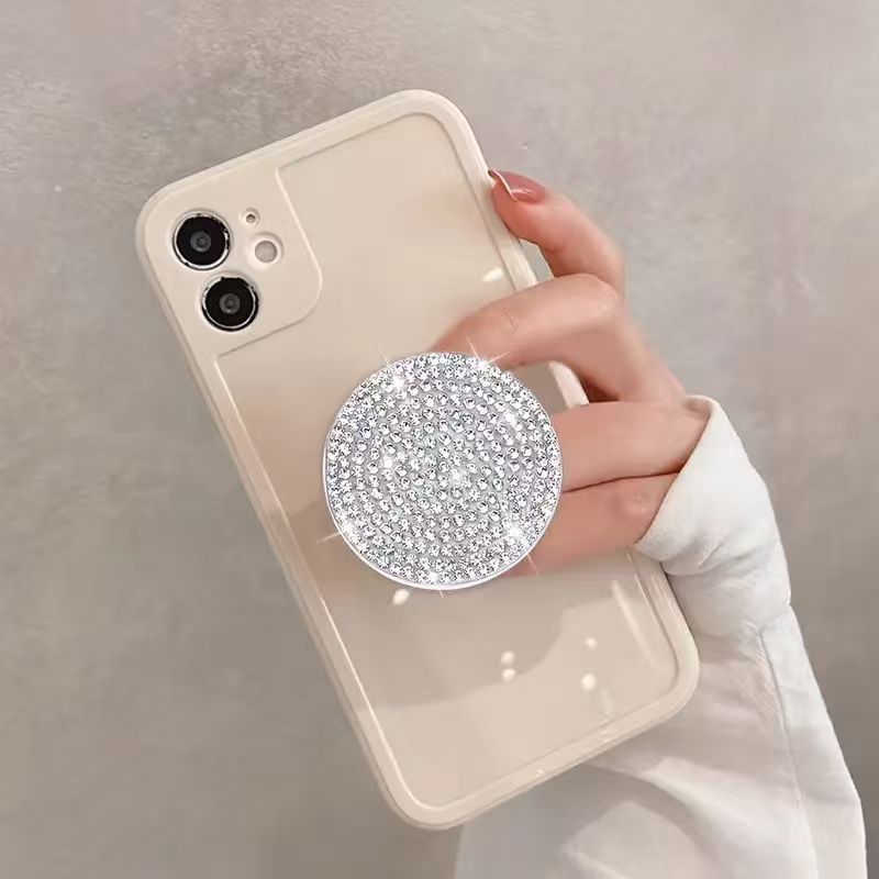 TEMU 1pc Of Sparkling Phone Ring Stand - A Pvc Foldable Stand With Adhesive Backing For A , Transparent With Decorative Stones, Perfect As A Gift For