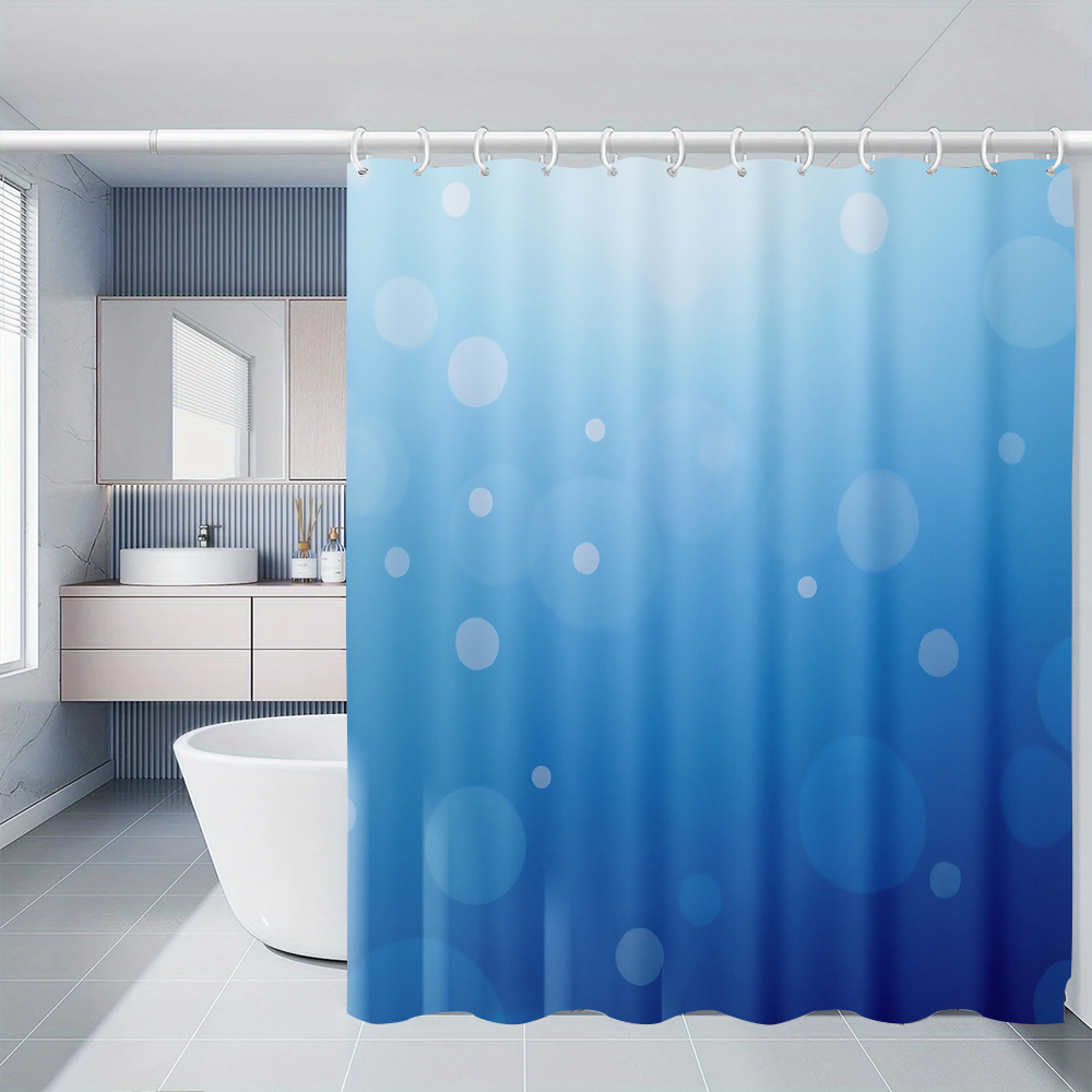 TEMU Blue Gradient Printed Shower Curtain, Fresh Home Decor Bathroom Curtain, Polyester Fabric Bathtub Curtain With 12 Hooks, Suitable For Windows,