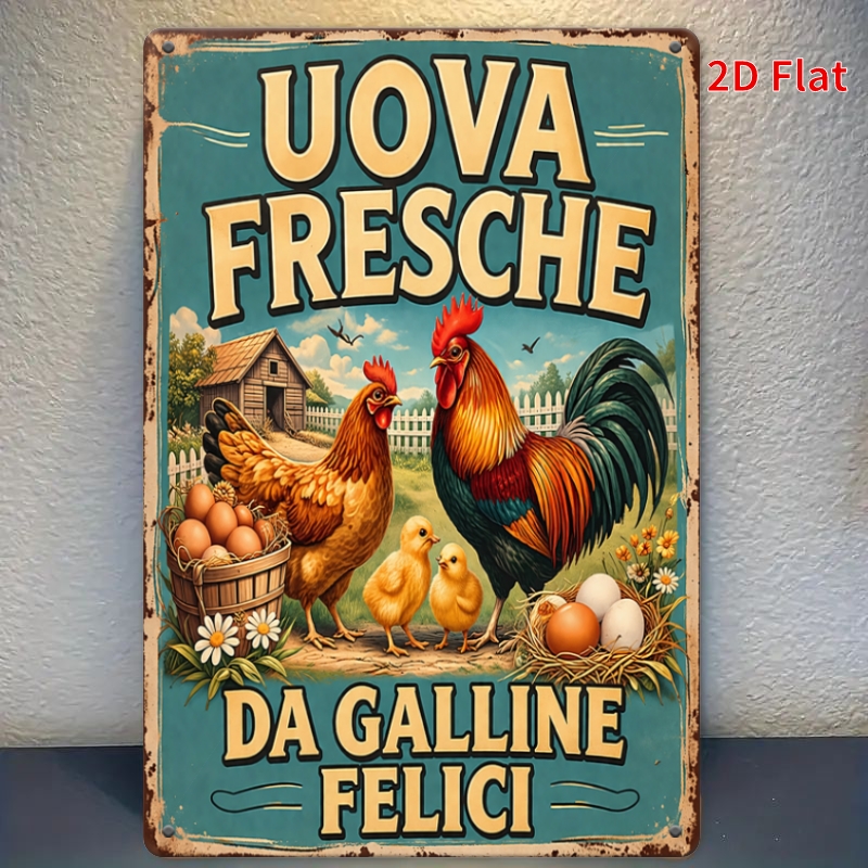 TEMU 2d Flat - [2dflat]1pc 30x20cm- Vintage Fresh Eggs Tin Sign, Retro Italian Farm Metal Wall Art, Decorative Signs For Farmhouse, Kitchen, Chicken