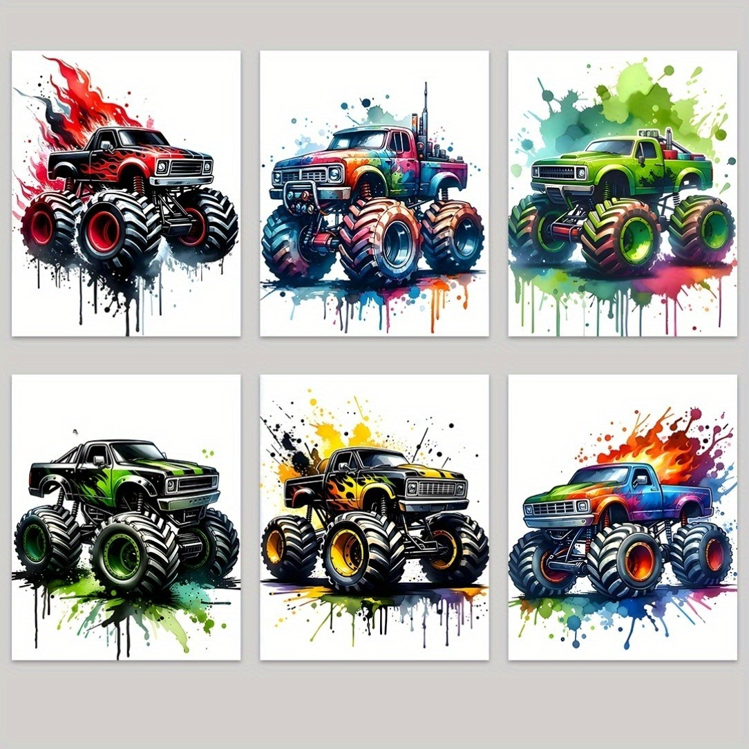 TEMU No Frame 6pcs Monster Truck Posters Prints, Monster Truck Wall Art, Room Decor Birthday Gift 8 X10 Inch,halloween Christmas Decor