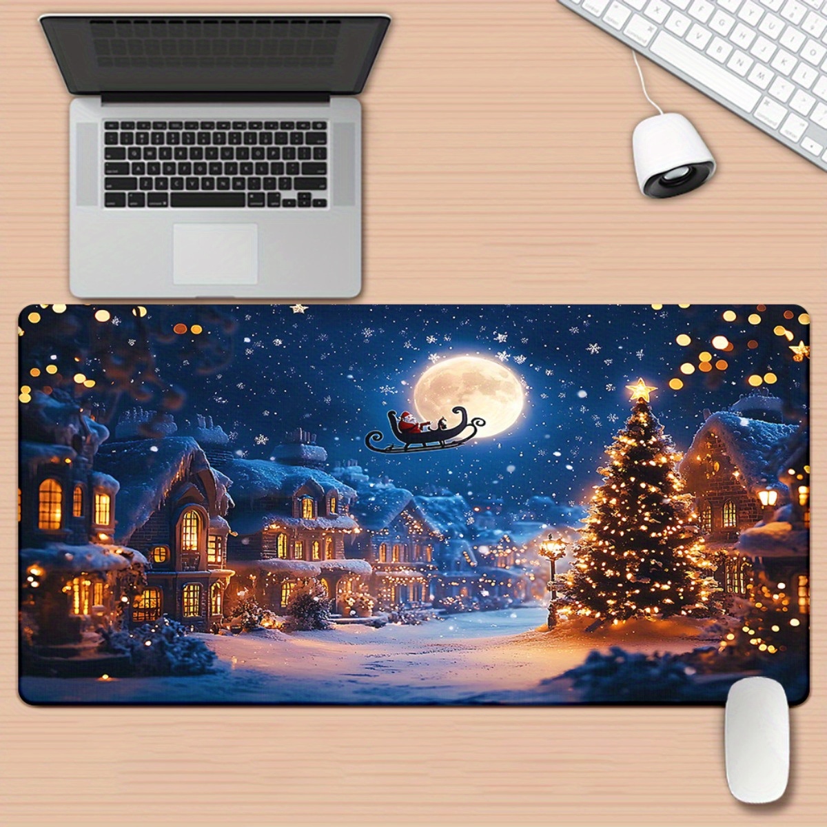 1pc Holiday Edition Christmas-themed Durable Rubber Mouse Pad, Suitable for Gaming, Office, and Home Use, Gaming Table Accessories | Fashion Mouse Pad | Smooth Surface Pad, Desktop Mouse Pad, Home Workspace Setup, Office Desk Accessory, Stylish