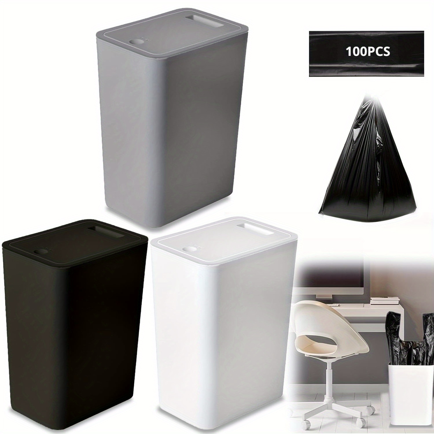 3 piezas de cubo de basura de 15L con tapa sellada, antideslizante, antiolor y silencioso, universal para baño, cocina, dormitorio, incluye más de 100 bolsas de basura gratis.