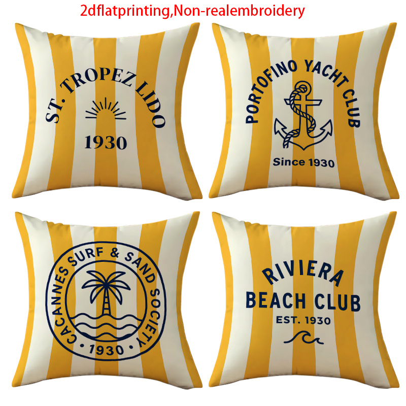 TEMU 2d Flat - 4pcs Yellow White Striped Anchor Palm Tree Pillow Covers, Living Room Sofa Home Decor Cushion Cases, 2d Single-sided Print, Machine