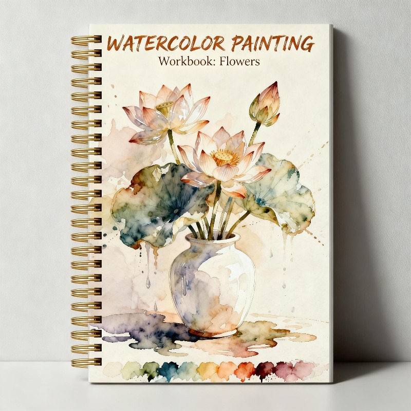 TEMU Un carnet de aquarelle à spirale de 34 pages, 16 floraux, un livre de coloriage aquarelle relaxant et facile à colorier fabriqué de haute