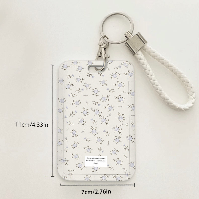 TEMU 2D Kleine blaue ID-Kartenhalterin mit Blumenmuster und Schlüsselanhänger-Lanyard, entwickelt zum Schutz von Plastikkarten. Ideal für