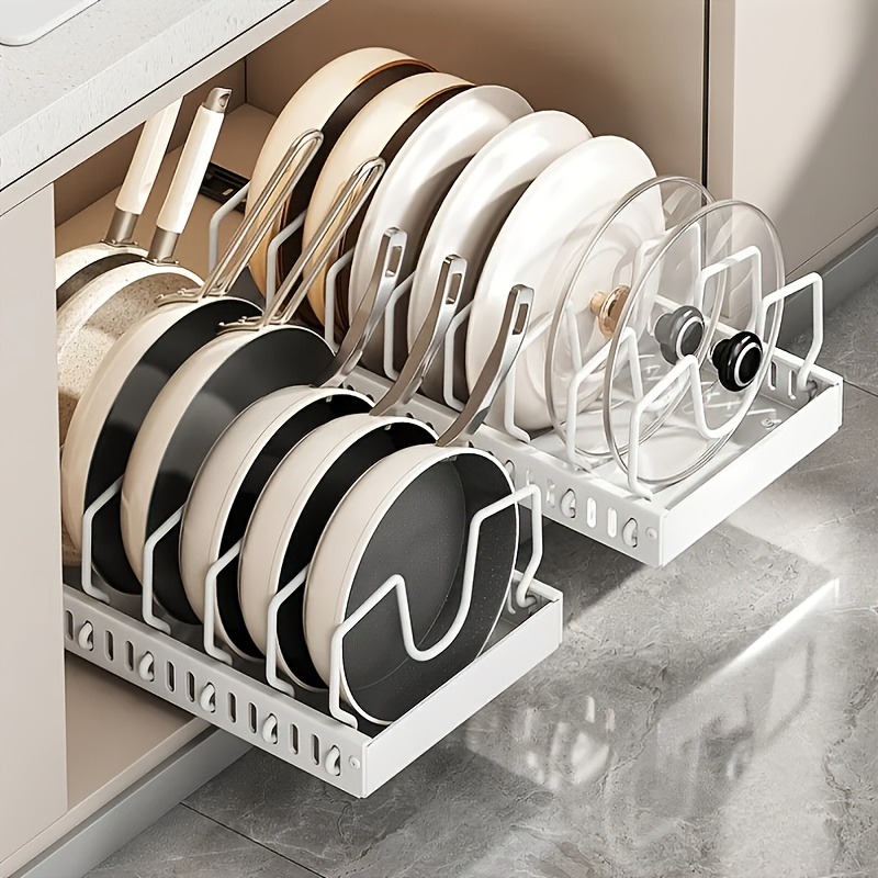 Küchenutensilien- Pfannenaufbewahrungsregal mit ausziehbarem Deckelorganizer * für Küchen Schiebeschränke, speziell entwickelt für Topfdeckel, Backformen Utensilien, mit 8 verstellbaren Trennwänden