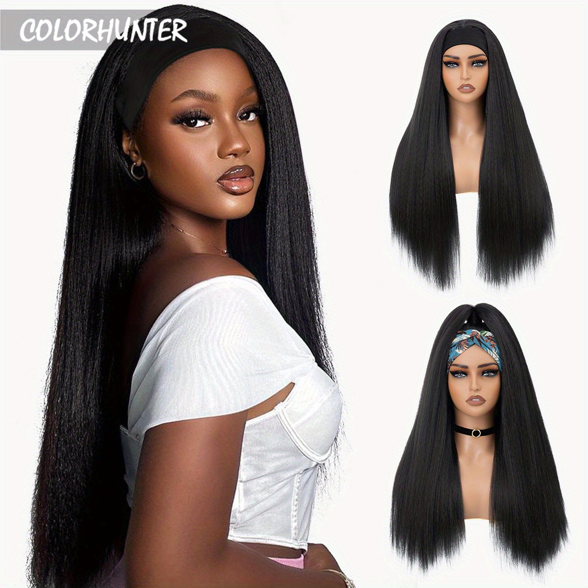 straight headband wig for women, density straight human hair wig