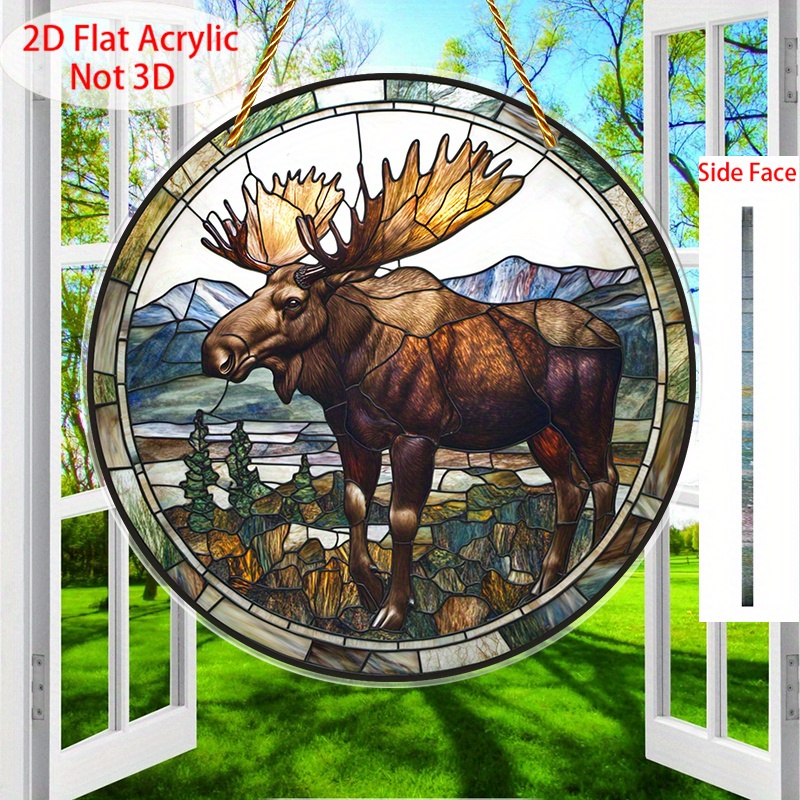 TEMU Décoration murale 2D plate, 1 pièce, attrape-soleil de Noël en acrylique avec un , ornement suspendu rond de style vitrail avec des couleurs