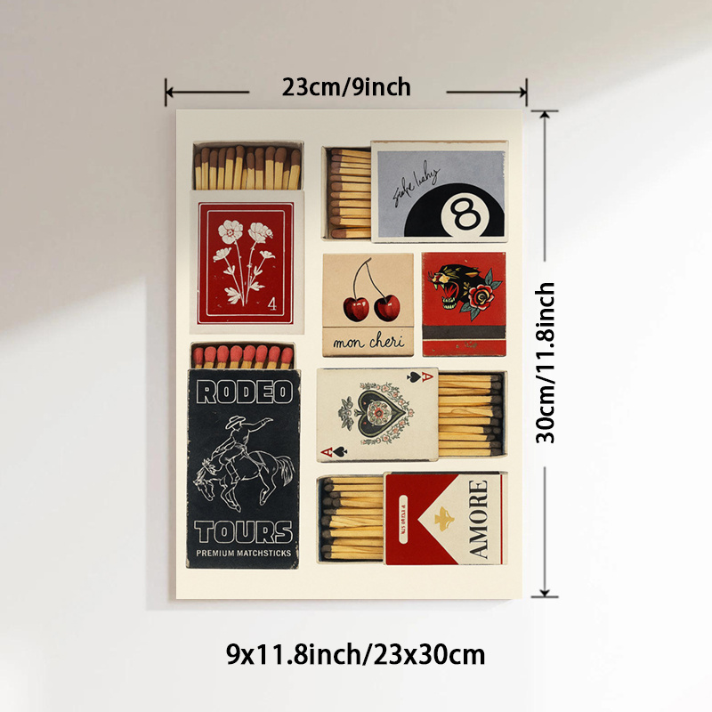 TEMU 1pc Vintage Modern Vertical Wall Art Poster - Ball & Red Cherries Frameless Canvas, Vertical Letter Print Ink Decor For Living Room, Bedroom,