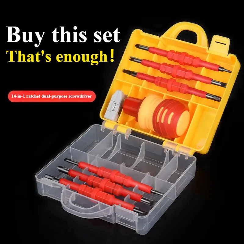 14 in 1 portable electrician screwdriver set with ratchet handle metal multi functional repair tools for electrical work phillips flathead and torx heads for compact screwdriver se no electricity Product details 0