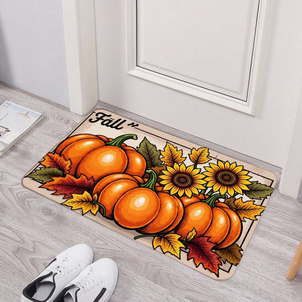 doormat fall pumpkin sunflower door mat non slip absorbent entrance rug seasonal   home decor for kitchen bathroom living room   thanksgiving halloween housewarming gift for  