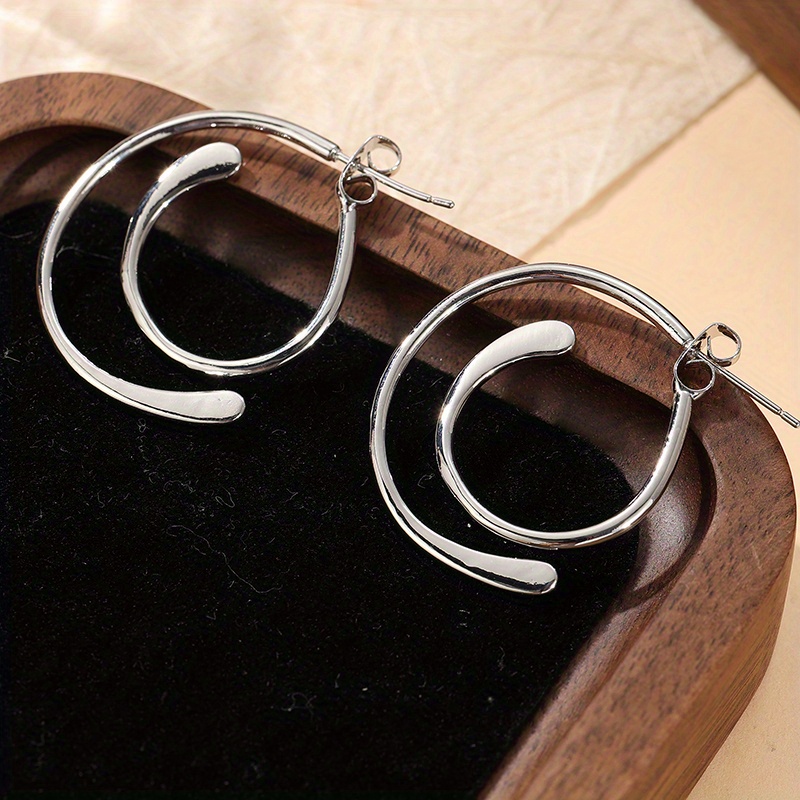 Women's Double Layered Open Hoop Earrings, Minimalist Geometric Style