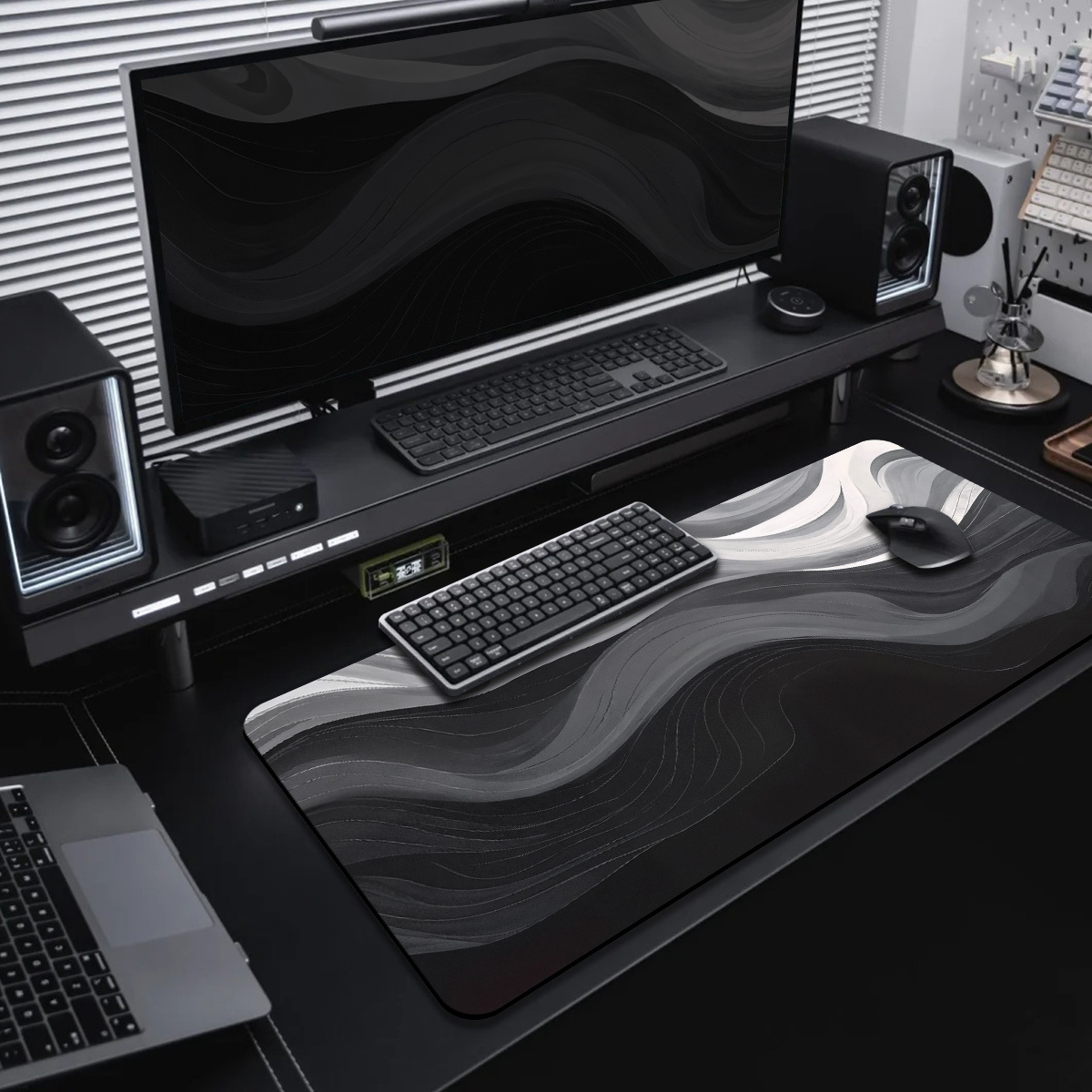 1pc extended gaming mouse pad and pc desktop keyboard pad black white and gray striped stream of   pattern laptop protector study desk mat durable non slip base high definition printing multiple sizes   xl xxl Product details 5