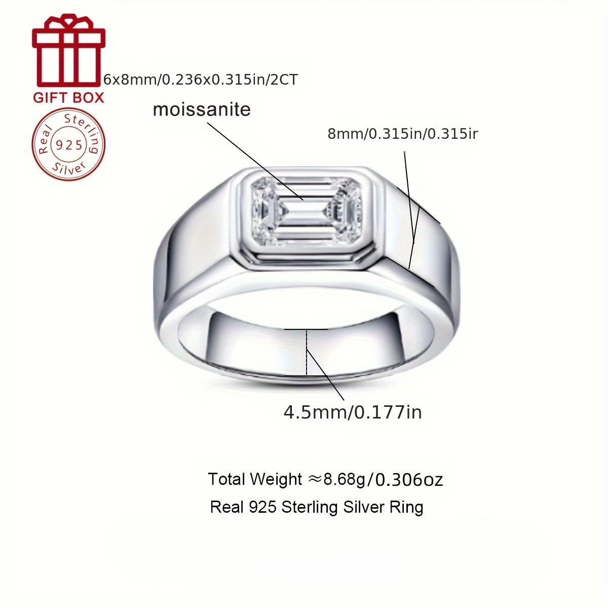 item picture 1pc s925 sterling silvery 2ct with gra certificate lab grown moissanite moissanite   vs vvs mens elegant easy and stylish perfect valentines day gift suitable for daily wear   parties fathers day