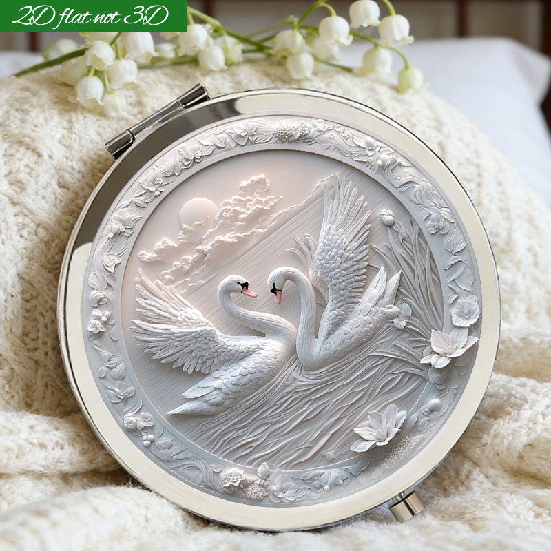 TEMU 1pc Of Portable Round Makeup Mirror Featuring Elegant And Flowers, Perfect For Wishing A Happy Mid-autumn Festival. Model Hzj001523, Ideal For