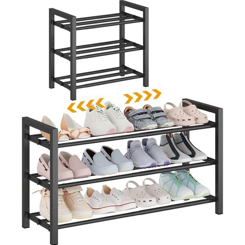 3 shoe rack adjustable heavy duty metal shoe organizer shelf for closet entryway mudroom garage durable freestanding storage black
