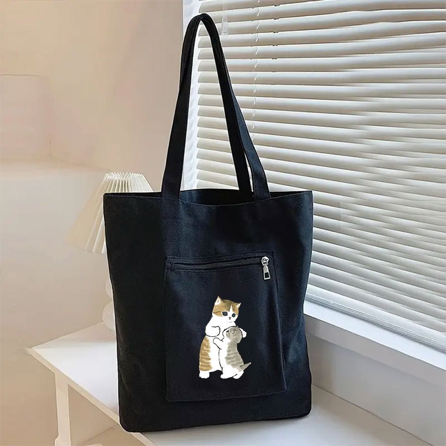 TEMU 고양이 디자인의 넉넉하고 스타일리시한 토트백. 여성 캐주얼, 여행, 데일리 출퇴근, 쇼핑에 적합합니다.