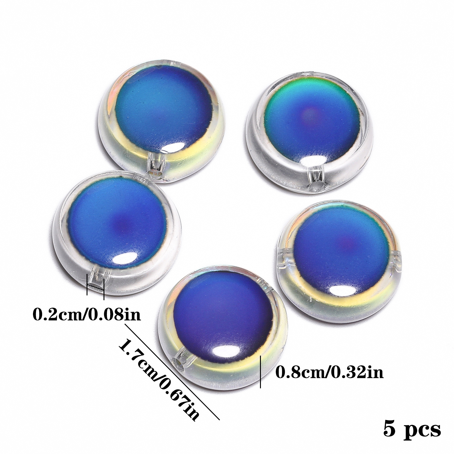 TEMU Perles en verre de ronde à changement de couleur à la température de qualité constante, parfaites 5 pièces 17x8mm, perles d'espacement libres
