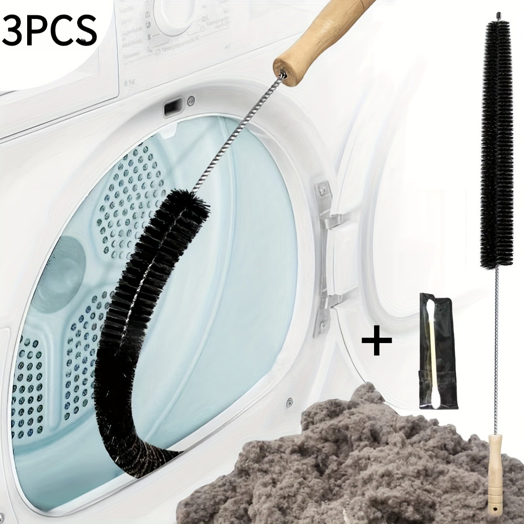 TEMU 3pcs Flexible Dust Brush With Cleaning Rod | Multifunctional Washer/dryer And Refrigerator Vent Cleaner, Manual Stainless Steel Wire Brush For