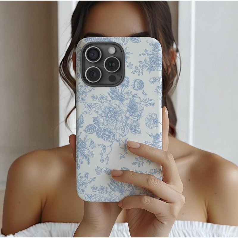 TEMU Phone Case - Blue Floral Pattern Phone Case, Suitable For Iphone 11 12 13 Pro Max Pro - Fashionable New Phone Case