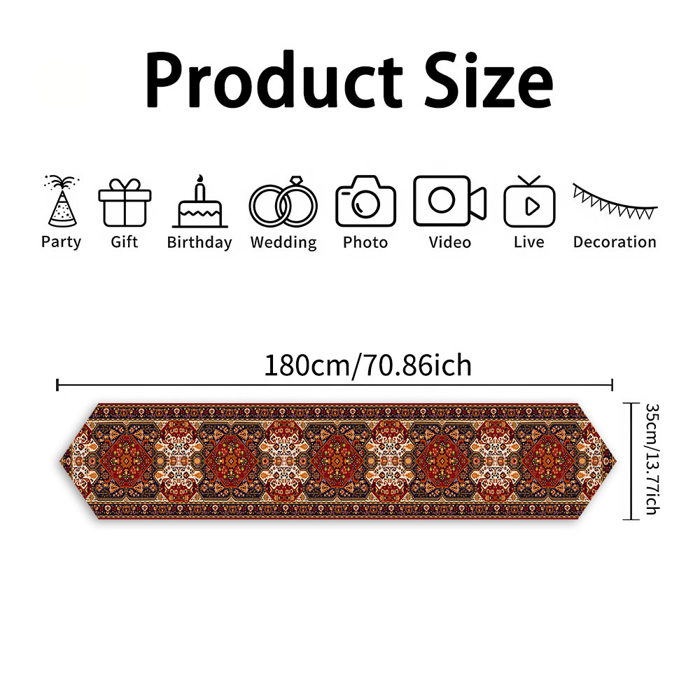 TEMU 1pc Bohemian Vintage Pattern Table Runner, Suitable For Bohemian-themed Parties / Middle Eastern-style Family Dinners / Vintage-style Restaurant