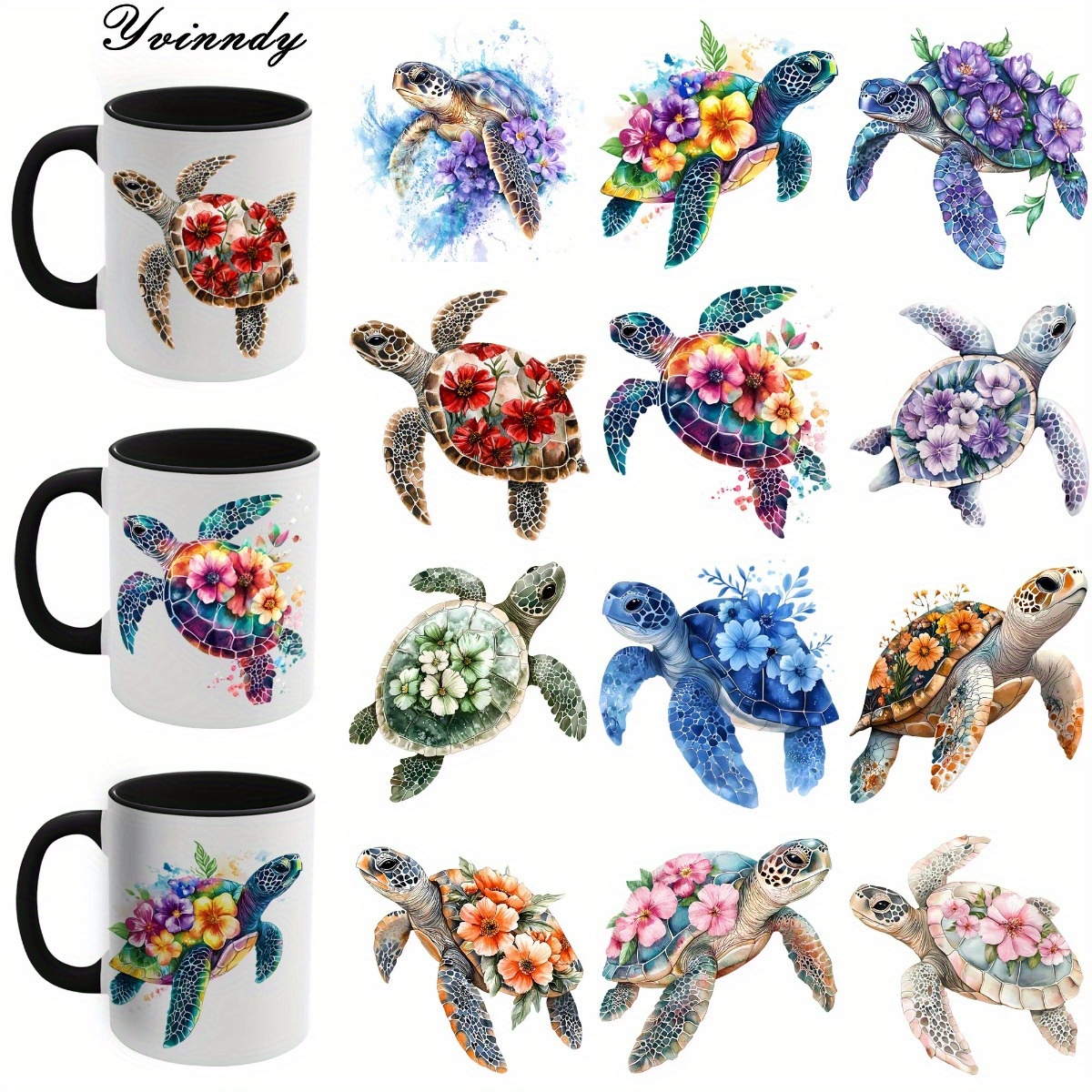 TEMU A Set Of 12 Colorful Sea Turtle Uv Dtf That Are Waterproof And Scratch-resistant, Ideal For Use On Cups, Bottles, Computers, And , Perfect For