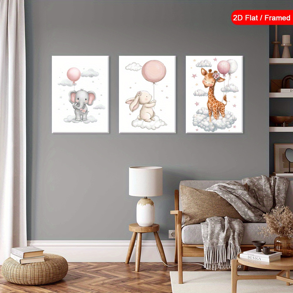 3pcs Wood Frame Pink Balloons Wall Art Prints, Unframed