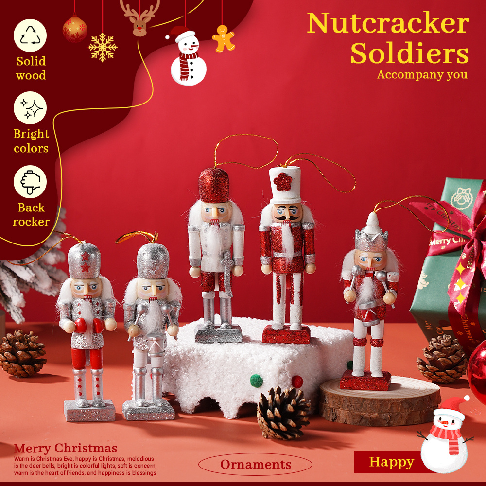 5pcs Wooden Nutcracker Soldier Puppet Christmas Tree Pendant Desktop Ornament Glittering Doll New Year Home Decoration, Christmas Ornaments, Christmas Decorations for Home, Outdoor Christmas Decorations, Christmas Decoration, Christmas Door Banner, Holiday Decorations, Festive Ornaments, Vintage Christmas Decor, Decorative Art Piece, Handcrafted Nutcracker, Natural Wood Ornament, Christmas Figurine, Seasonal Decor Enthusiasts, Festive Collectors
