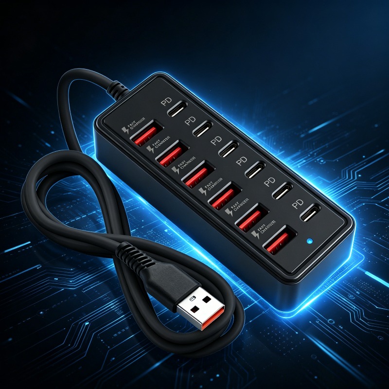 TEMU New 66w Super Fast Charging 12-in-1 Type-c Multiport Adapter Splitter, Compatible For Charging Of Multiple Mobile Phones, Laptops, Usb Hubs,
