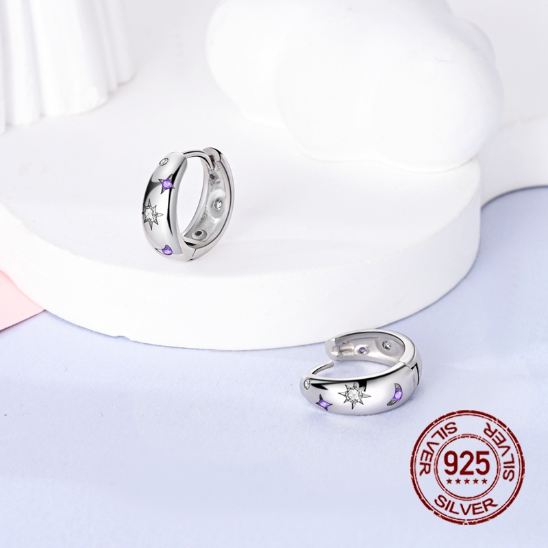 Women's 925 Sterling Silver Sun, Moon, and Stars Earrings