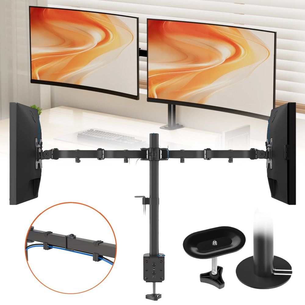 Dual Monitor Mount Desk Stand Full Motion Adjustable Holder Fits 13-30 Inch Screens Sturdy Space Office Computer Mount