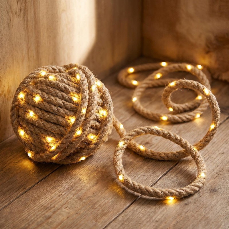 TEMU /2m Diy Hemp Rope String Lights, Indoor Decorative String Lights, Diy Hemp Rope Decorative String Lights, Led Battery Box String Lights
